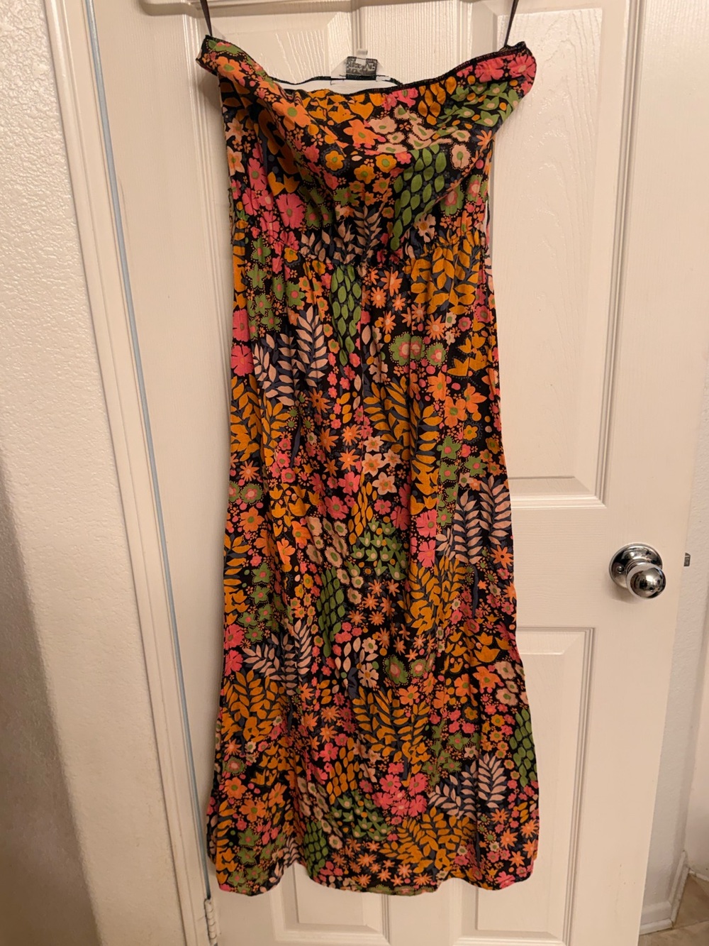 Tramp Black Strapless Maxi Dress with Pink Orange and Lime Floral Print